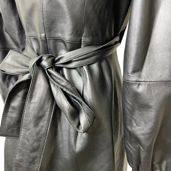 Maje Rosetola Long Sleeve Leather Wrap Dress Black Size 1 - Picture 12 of 17